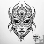 Mask with hollow gaze, tattoo drawing outline… – style Jaeger Simple – tattoo sketch (12.12.2025 23:37)
