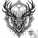 Apocalyptic stag wreathed in fire, tattoo lin… – style Jaeger Mini – tattoo sketch (12.12.2025 23:57)