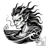 Tattoo sketch, fierce sea spirits rising from… – style Flux Inscriptions – tattoo sketch (13.12.2025 04:37)
