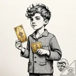 Tattoo sketch, boy in pajamas holding golden… – style Jaeger Simple – tattoo sketch (13.12.2025 06:16)