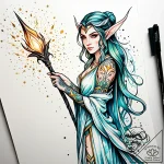 Tat tattoo sketch, elegant elf with pointed e… – style Jaeger Simple – tattoo sketch (13.12.2025 11:36)