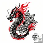 Tattoo sketch, mushu with fiery tail swirling… – style Flux Inscriptions – tattoo sketch (14.12.2025 04:37)