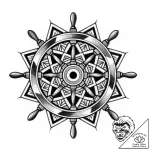 Tattoo sketch a heavy ship’s wheel, symbolizi… – style Flux Inscriptions – tattoo sketch (14.12.2025 08:37)