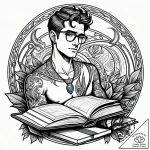 Tattoo sketch, mike surrounded by books and p… – style Jaeger Simple – tattoo sketch (15.12.2025 11:36)