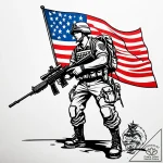 Tattoo sketch, soldier in combat gear holding… – style Jaeger Simple – tattoo sketch (15.12.2025 13:57)