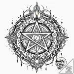 Alchemy pentagram with candles, artistic tatt… – style Jaeger Mini – tattoo sketch (15.12.2025 14:17)