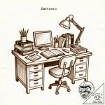 The cluttered desk of a comic book artist., t… – style Flux Inscriptions – tattoo sketch (15.12.2025 14:57)