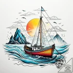 Tat tattoo sketch, fisherman’s boat drifting… – style Jaeger Simple – tattoo sketch (15.12.2025 21:57)