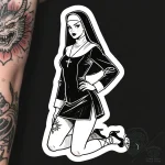 красивая девушка на коленях стоит в позе моля… – style Flux Inscriptions – tattoo sketch (15.12.2025 22:51)