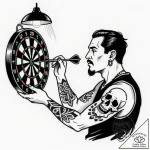 A person playing darts in a dimly lit pub., a… – style Flux Inscriptions – tattoo sketch (16.12.2025 10:57)