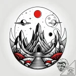 Tattoo sketch an alien landscape with strange… – style Jagger Old – tattoo sketch (16.12.2025 13:17)