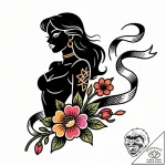 Tattoo design: a silhouette of lada dancing g… – style Flux Inscriptions – tattoo sketch (17.12.2025 00:17)