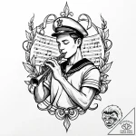 Tat tattoo sketch, ben playing flute with mus… – style Jaeger Mini – tattoo sketch (17.12.2025 07:37)