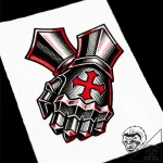 A medieval knight’s gauntlet, tattoo drawing… – style Flux Inscriptions – tattoo sketch (17.12.2025 09:37)