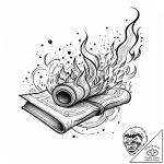Burning scroll unraveling mid-air, tattoo lin… – style Jaeger Mini – tattoo sketch (17.12.2025 14:17)