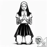 красивая девушка на коленях стоит в позе моля… – style Jaeger Simple – tattoo sketch (17.12.2025 14:20)