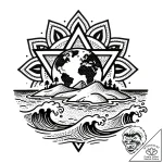 Tattoo sketch, earthsea island landscape with… – style Flux Inscriptions – tattoo sketch (17.12.2025 22:57)