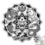 Tattoo sketch: a geometric mandala incorporat… – style Flux Inscriptions – tattoo sketch (18.12.2025 02:57)