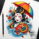 Tattoo sketch, paprika with mask and umbrella… – style Jaeger Simple – tattoo sketch (18.12.2025 03:16)