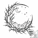 Barbed branches wrapping moon, tattoo drawing… – style Jaeger Mini – tattoo sketch (18.12.2025 03:36)