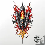 Tattoo design a stylized jetpack with flames… – style Jaeger Mini – tattoo sketch (18.12.2025 06:16)