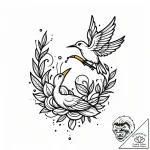 A whimsical bird catching a worm, natural,, t… – style Jaeger Mini – tattoo sketch (18.12.2025 11:36)