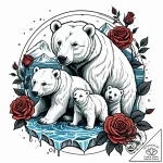 A polar bear and her cubs on a small ice floe… – style Jaeger Simple – tattoo sketch (18.12.2025 12:37)