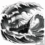 Tat tattoo sketch, stormy sea with ship battl… – style Jaeger Simple – tattoo sketch (18.12.2025 13:57)