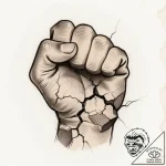 Fist made of cracking earth and stone, artist… – style Flux Inscriptions – tattoo sketch (18.12.2025 18:57)