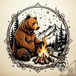 Tattoo sketch, brother bear campfire scene wi… – style Jaeger Simple – tattoo sketch (19.12.2025 09:36)