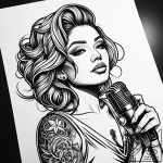 Tattoo sketch, singer portrait with microphon… – style Jaeger Simple – tattoo sketch (19.12.2025 12:16)