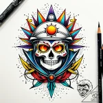 Eclipse helm fractured in mist, tattoo flash… – style Jaeger Simple – tattoo sketch (19.12.2025 20:16)
