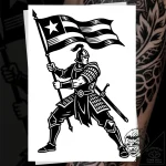 Tat tattoo sketch, soldier holding flag in ba… – style Flux Inscriptions – tattoo sketch (19.12.2025 23:57)