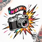 Tat tattoo sketch, vintage camera with film r… – style Flux Inscriptions – tattoo sketch (20.12.2025 06:37)