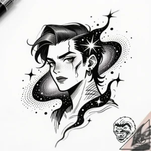 Tattoo sketch a pixelated character dissolvin… – style Flux Inscriptions – tattoo sketch (20.12.2025 09:17)