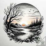 Tattoo sketch, spirit and little creek silhou… – style Jaeger Simple – tattoo sketch (20.12.2025 09:36)