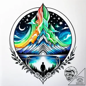Tattoo sketch, boy gazing at northern lights,… – style Jagger Old – tattoo sketch (20.12.2025 12:56)