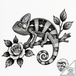 A chameleon perfectly camouflaged on a leafy… – style Flux Inscriptions – tattoo sketch (20.12.2025 13:17)