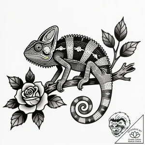 A chameleon perfectly camouflaged on a leafy… – style Flux Inscriptions – tattoo sketch (20.12.2025 13:17)