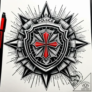 Tat tattoo sketch, police shield with starbur… – style Jaeger Simple – tattoo sketch (20.12.2025 14:37)