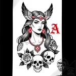 Tat tattoo sketch, freyja goddess adorned wit… – style Flux Inscriptions – tattoo sketch (20.12.2025 21:57)