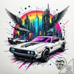 Tattoo sketch, cyberpunk cityscape with glowi… – style Jaeger Simple – tattoo sketch (21.12.2025 00:57)