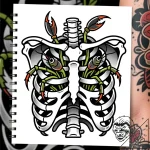 Mushroom cluster within ribcage, tattoo flash… – style Flux Inscriptions – tattoo sketch (21.12.2025 07:17)