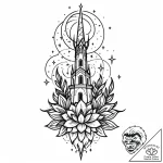 Night bloom beneath celestial spire, tattoo f… – style Jaeger Mini – tattoo sketch (21.12.2025 14:36)