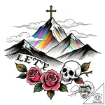 Tattoo sketch, slender mountain range with th… – style Flux Inscriptions – tattoo sketch (21.12.2025 15:18)