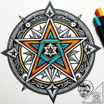 Pentagram etched with glowing, arcane symbols… – style Jaeger Simple – tattoo sketch (21.12.2025 19:36)
