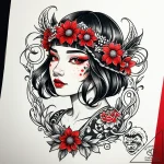 Tattoo sketch, bob with flower crown, cute na… – style Jaeger Simple – tattoo sketch (24.12.2025 04:56)
