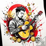 Tattoo sketch, miguel playing music surrounde… – style Jaeger Simple – tattoo sketch (24.12.2025 11:37)