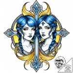 Tattoo sketch gemini twins, one a cool blue,… – style Jaeger Mini – tattoo sketch (24.12.2025 18:37)
