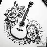 Tat tattoo sketch, guitar with roses entwined… – style Jaeger Simple – tattoo sketch (24.12.2025 22:17)